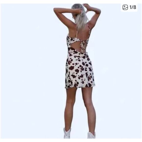 Thirty/Thirty Satin Cow Print Mini Bodycon Dress NWT - Picture 1 of 6